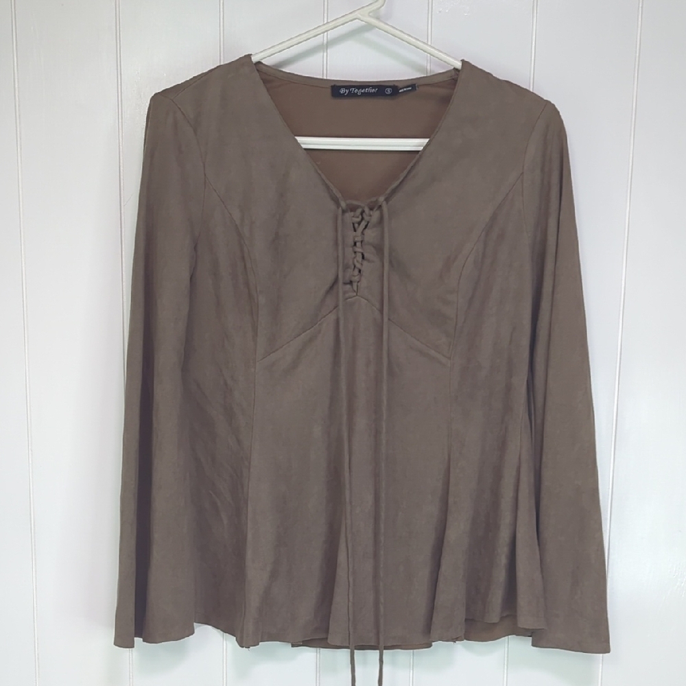 ❤️5/$25 By Together Clothing Brown Lace-Up Women's Top